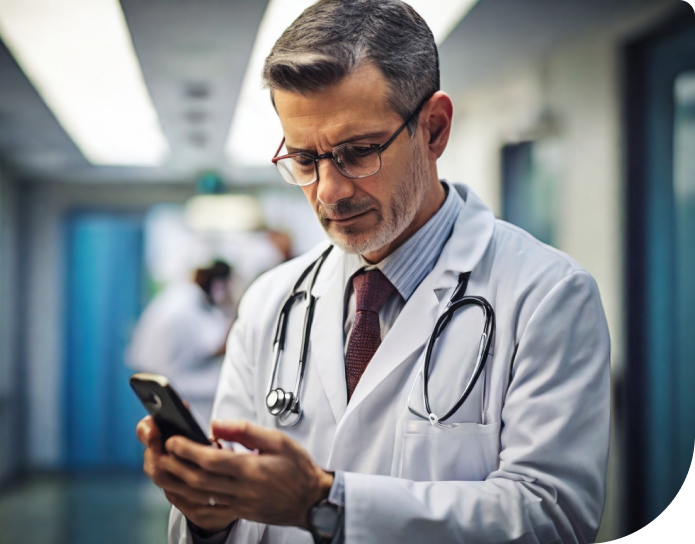 Médico utilizando o smartphone no hospital